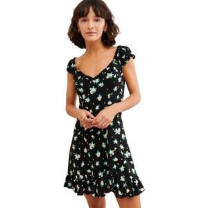 Free People NWT Like a Lady Linen Blend Mini Dress Black Lemon Print Size Small